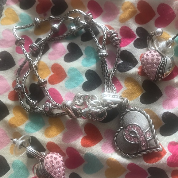 Brighton set of bracelet silver plate breast cancer awareness and pink earrings - Picture 6 of 10